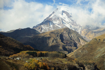 Fototapeta na wymiar Mount Kasbek in the Greater Caucasus, Georgia, Asia