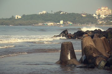Tetra pods kept on the beach