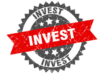 invest grunge stamp with red band. invest