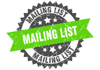 mailing list grunge stamp with green band. mailing list