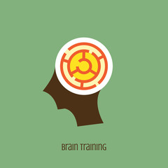 Brain training icon concept in the drawing of human brain isolated on green background, vector and illustration.