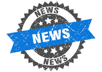 news grunge stamp with blue band. news