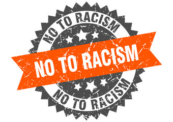 no to racism grunge stamp with orange band. no to racism