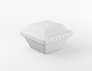 Eco packaging square box bio foam mockup on white background. Thermo container eco friendly recycled material for lunch, food or things. 3D rendering