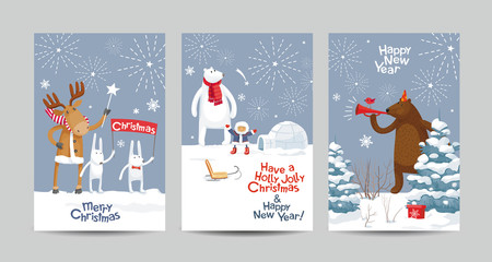 Christmas cards vector set - winter forest - 300945231