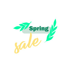 Vector spring sale template. Beautiful flat icon with leaves and geometry print - seasonal discounts and sales.
