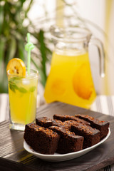 Lemonade and chocolate cake