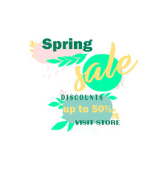 Spring sale - discounts up to 50%, visit the store. Vector advertising template for online stores. Shopping Day - Seasonal Discounts