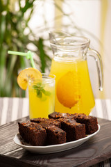 Lemonade and chocolate cake