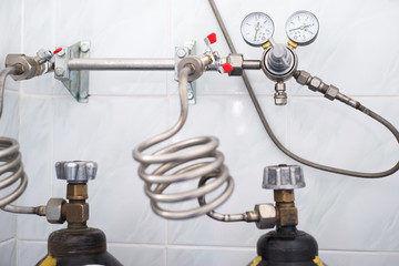 medical gas in cylinders. Oxygen in the operating room.