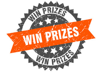 win prizes grunge stamp with orange band. win prizes