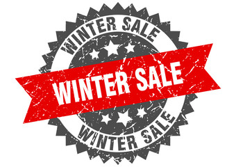 winter sale grunge stamp with red band. winter sale