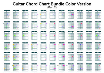 Guitar Chart Bundle vector can you use for web, app, lesson, school etc. - obrazy, fototapety, plakaty