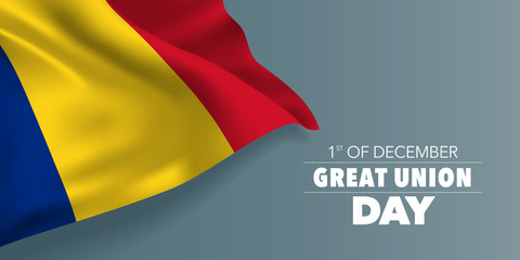 Romania great union day greeting card, banner with template text vector illustration