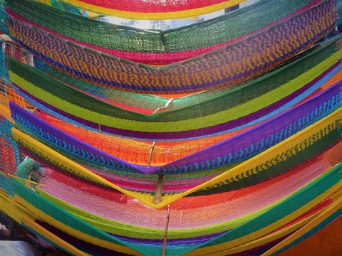 Closeup photo of multicolored hammocks