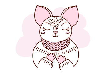 Flat style cartoon cute character animal fox in winter clothes. Minimal vector illustration, merry Christmas card.