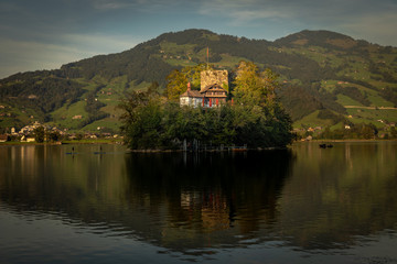 Fototapeta na wymiar Castle on a Lake in Switzerland