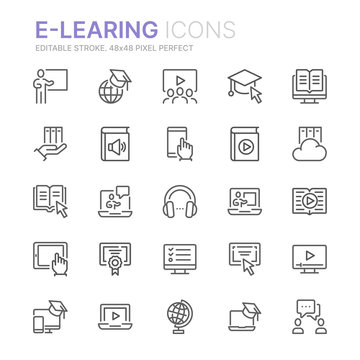 Collection of e-learning related line icons. 48x48 Pixel Perfect. Editable stroke