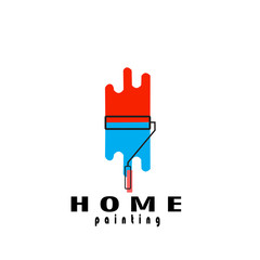 abstract design logo of house painting with roller and colors
