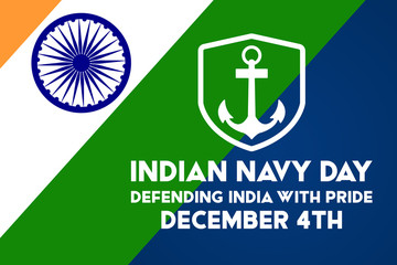 Navy Day in India is celebrated on 4 December every year. Vector illustration. Background, poster, greeting card, banner design. 