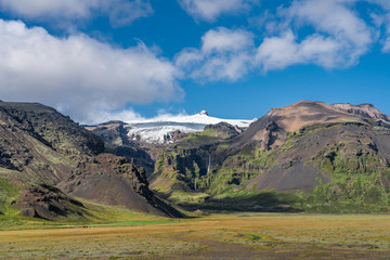 obvious glacier melting due to global warming at Vatnajokull glacier with Skaftafell glacier tongue...