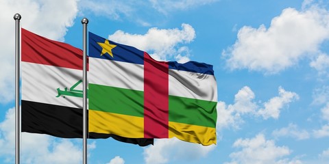 Iraq and Central African Republic flag waving in the wind against white cloudy blue sky together. Diplomacy concept, international relations.