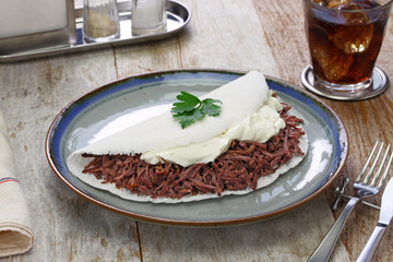 tapioca crepe , carne seca, brazillian food