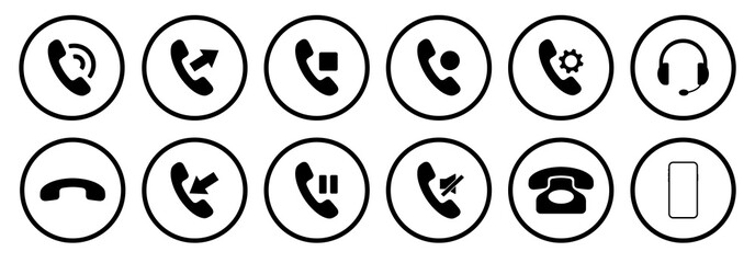 Set of telephone symbols isolated on white - obrazy, fototapety, plakaty