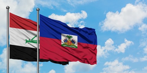 Iraq and Haiti flag waving in the wind against white cloudy blue sky together. Diplomacy concept,...