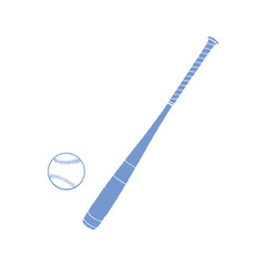 Sky blue bat and baseball on white