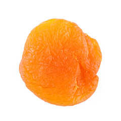 Dried apricot ingredient closeup isolated on a white background. One orange apricot fruit with clipping path