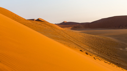 Fototapeta na wymiar Colourful Namibian dunes in Namibia's Naukluft Park at the end of the day