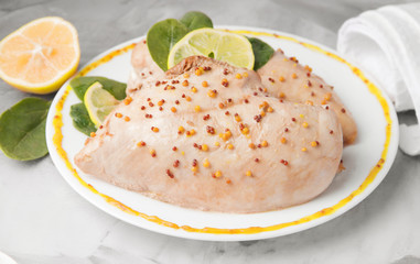 chicken fillet with mustard and lemon sauce. close-up. Dietary meat. poultry meat