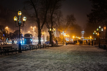 Fototapeta na wymiar Lviv street in winter