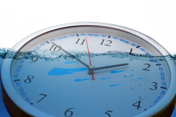 Clock wall in Water ripple on white background.