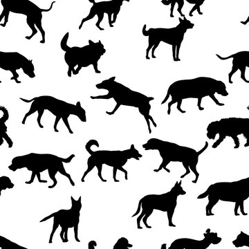 Seamless pattern with domestic dogs. Can be used as Christmas design for wrapping, postcards, and textile