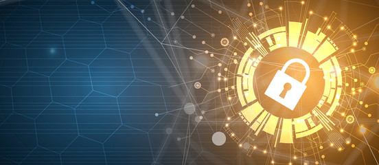 Obraz premium internet digital security technology concept for business background. Lock on circuit board