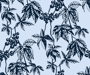Hand drawn vine grapes decorative background. Ethnic seamless pattern ornament. Vector pattern