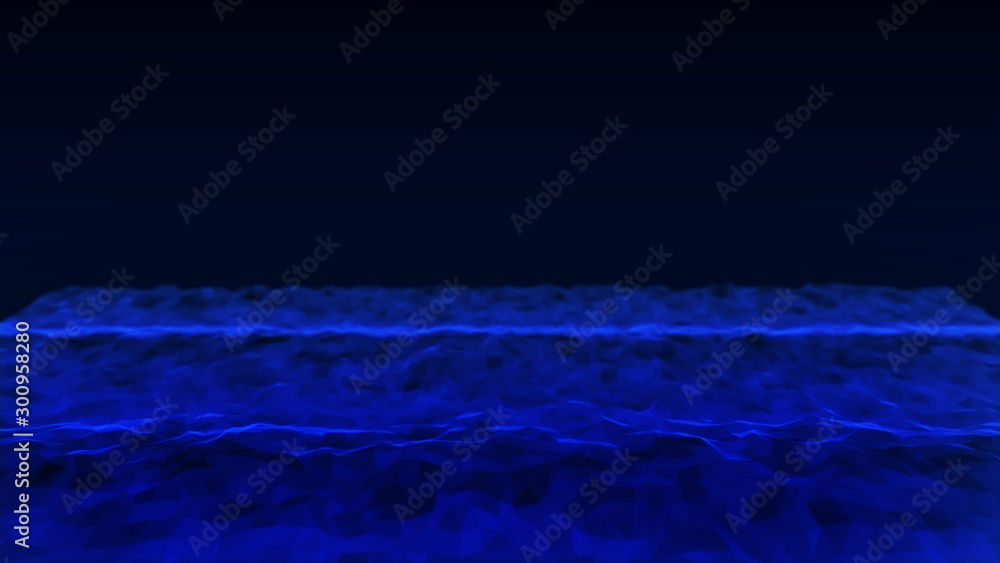 Wall mural wave surface gateway of space tunnel portal with flickering light for future with grid wireframe wal