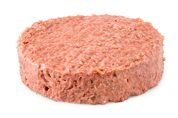Uncooked plant based vegetarian burger patty isolated on white.