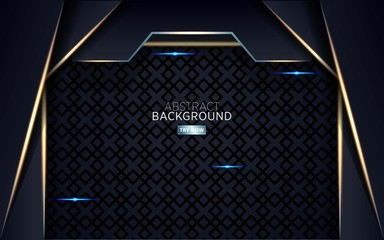 modern dark abstract background with golden line and blue light, overlap layer in paper effect on textured background.