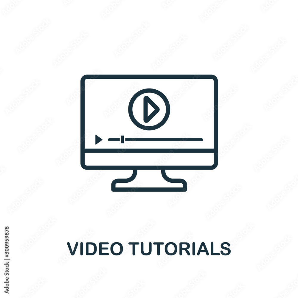 Aufkleber video tutorials icon outline style. thin line creative video tutorials icon for logo, graphic design
