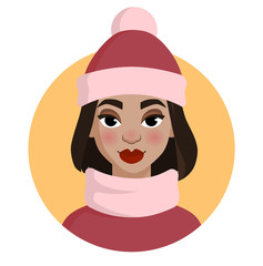 Cartoon portrait of a young woman in a winter hat