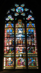 interior view of the cathedral in Vannes stained glass window detail