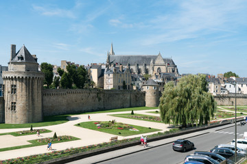 view of the historic city walls and gardens of Vannes in Brittany
