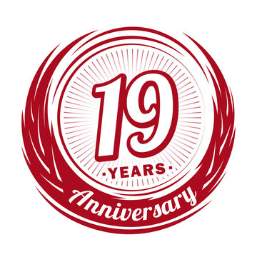 Nineteen years anniversary celebration logotype. 19th anniversary logo. Vector and illustration.
