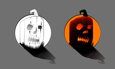 Single Square Halloween Pumpkin in color and outline mode