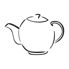 Black and white simple vector illustration of a tea pot