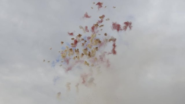 Mascleta Daytime fireworks for Fallas Holiday in Valencia Spain. View of the sky and smoke with good sound