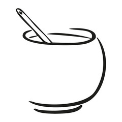 Black and white clay sugar bowl with spoon